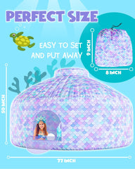 Skywin Mermaid Magic Fort close-up highlights shimmering scales for imaginative undersea play.