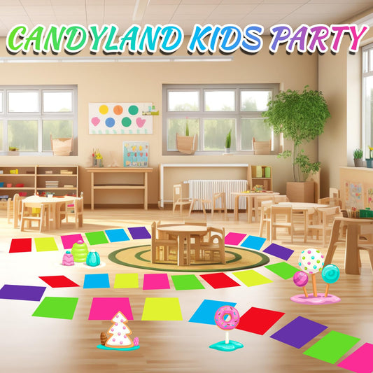 Skyygemm colorful floor stickers in six colors brighten a hallway or walkway.