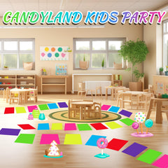 Skyygemm colorful floor stickers in six colors brighten a hallway or walkway.