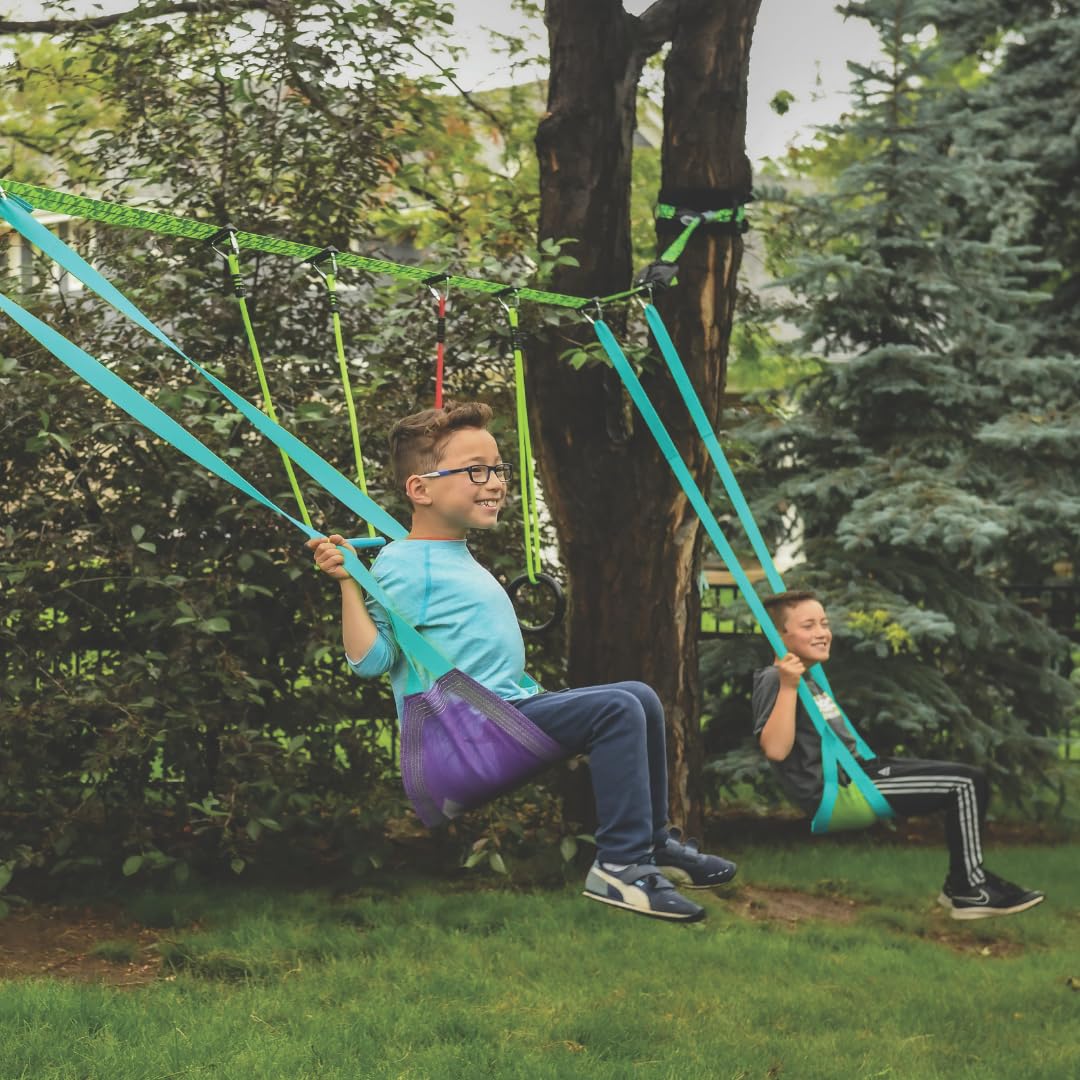Kids enjoying Slackers Swing Line in the yard for outdoor play