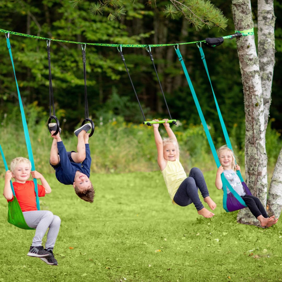 Slackers Swing Line yard setup illustrating family-friendly backyard entertainment