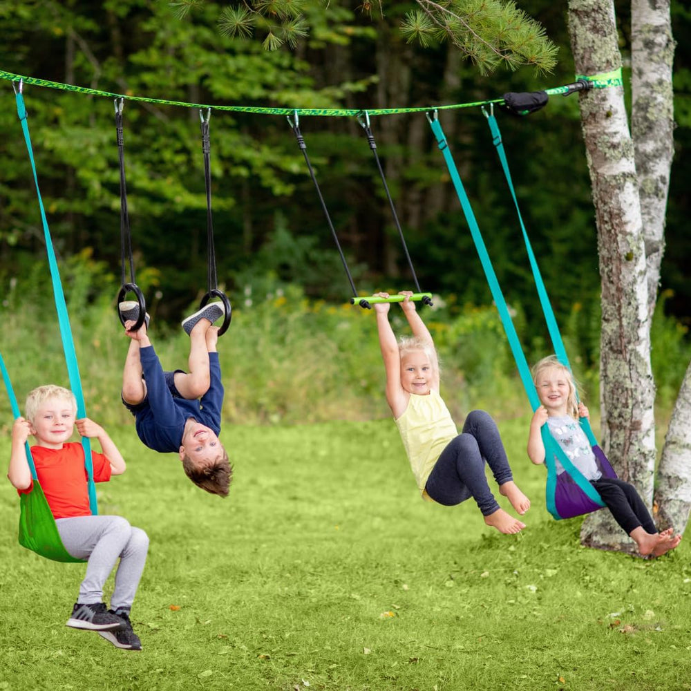 Slackers Swing Line yard setup illustrating family-friendly backyard entertainment