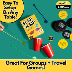 Slap N Sip game night scene with friends and drinks
