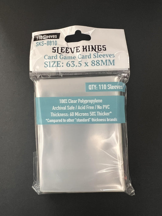 Sleeve Kings clear sleeves encasing a shuffled deck for durable protection.