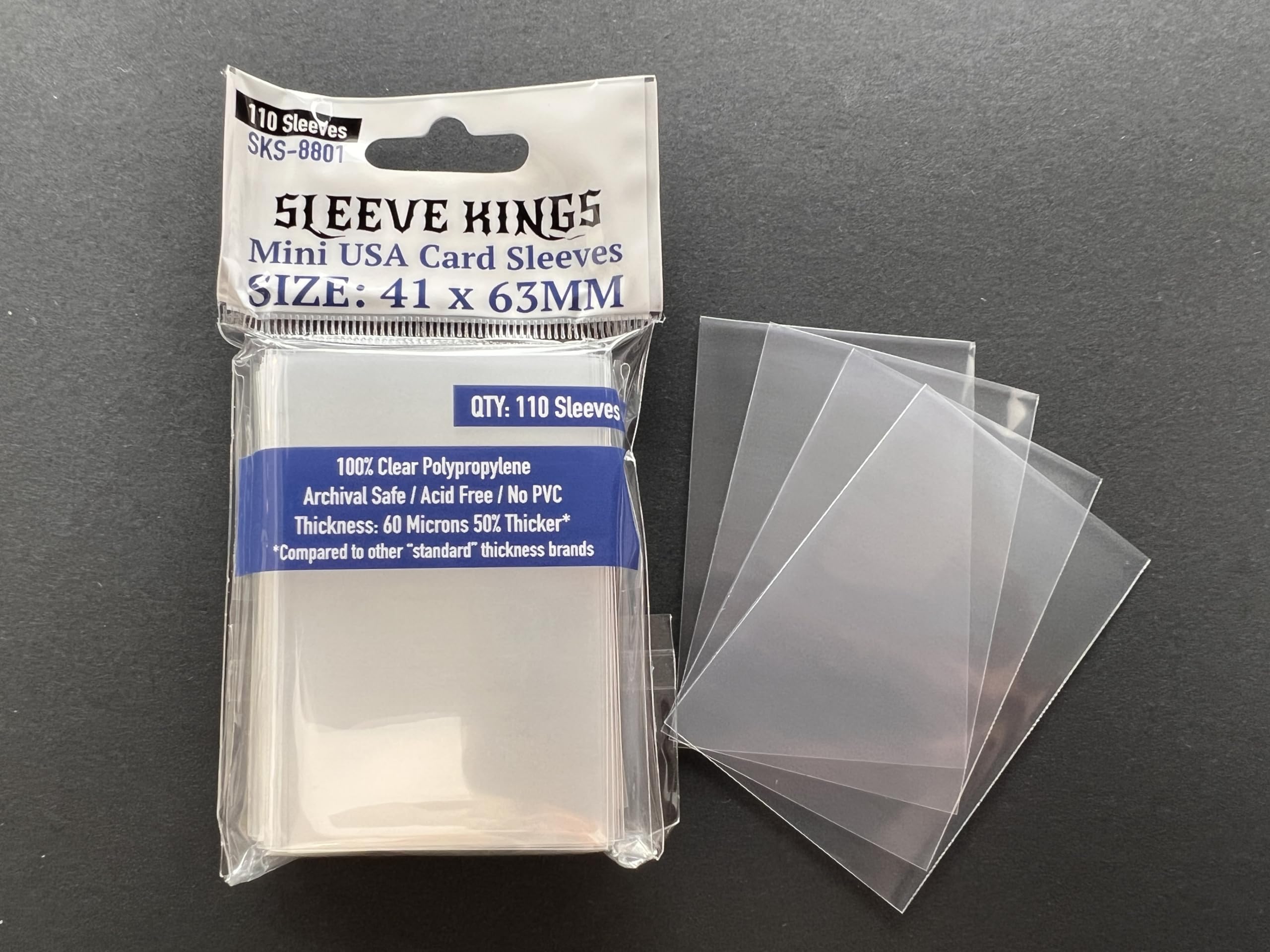 Display of Sleeve Kings Mini USA sleeves with 110 sleeves per pack for value.