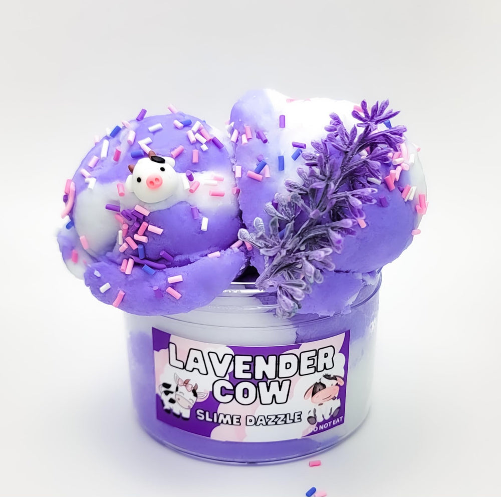 Slime Lavender Cow Cloud 8oz jar, plush lavender slime for tactile play and relaxation.