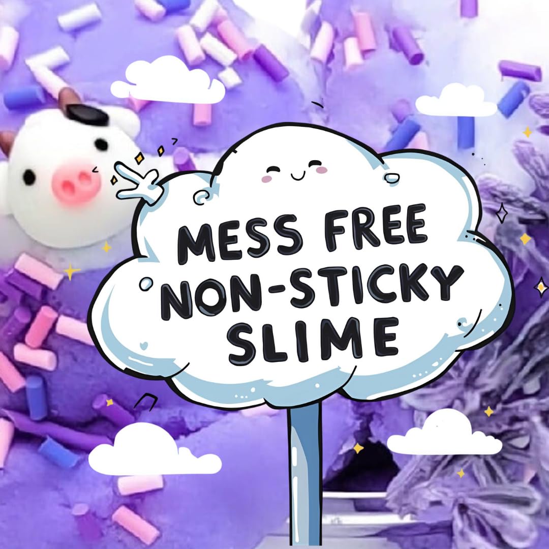 Slime Lavender Cow Cloud drizzle close-up, relaxing cloud texture for sensory play.
