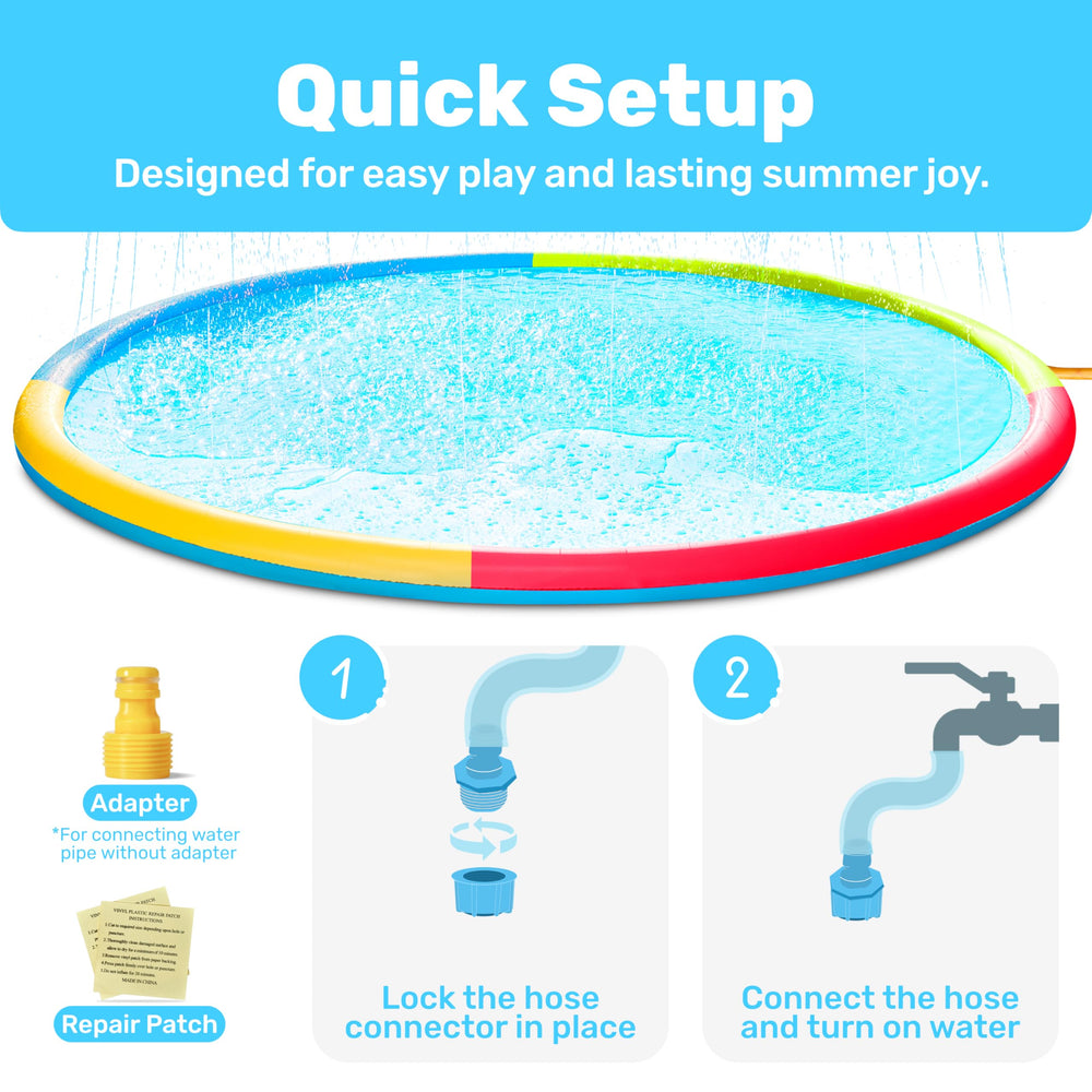 Sloosh 120-inch splash pad quick hose connection for fast setup