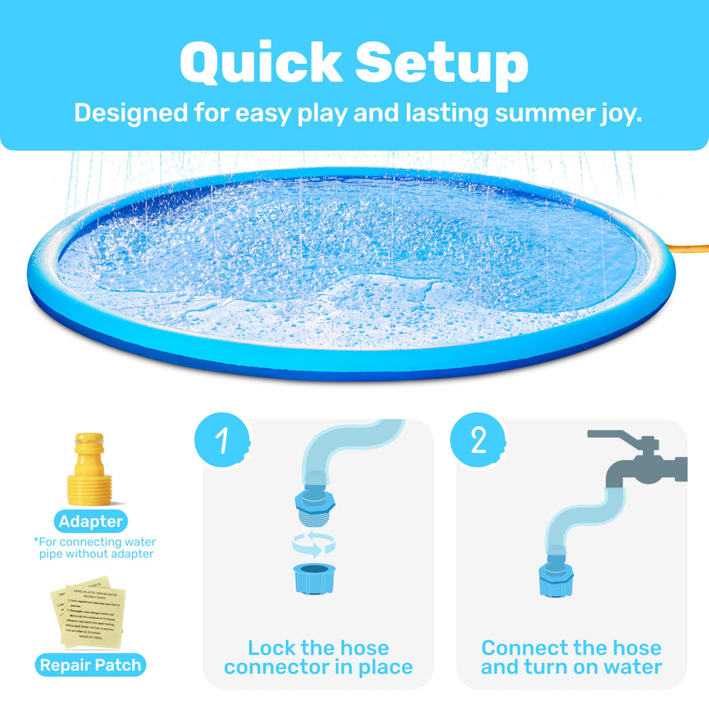 Sloosh splash pad connects to garden hose for quick setup