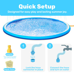 Sloosh splash pad connects to garden hose for quick setup
