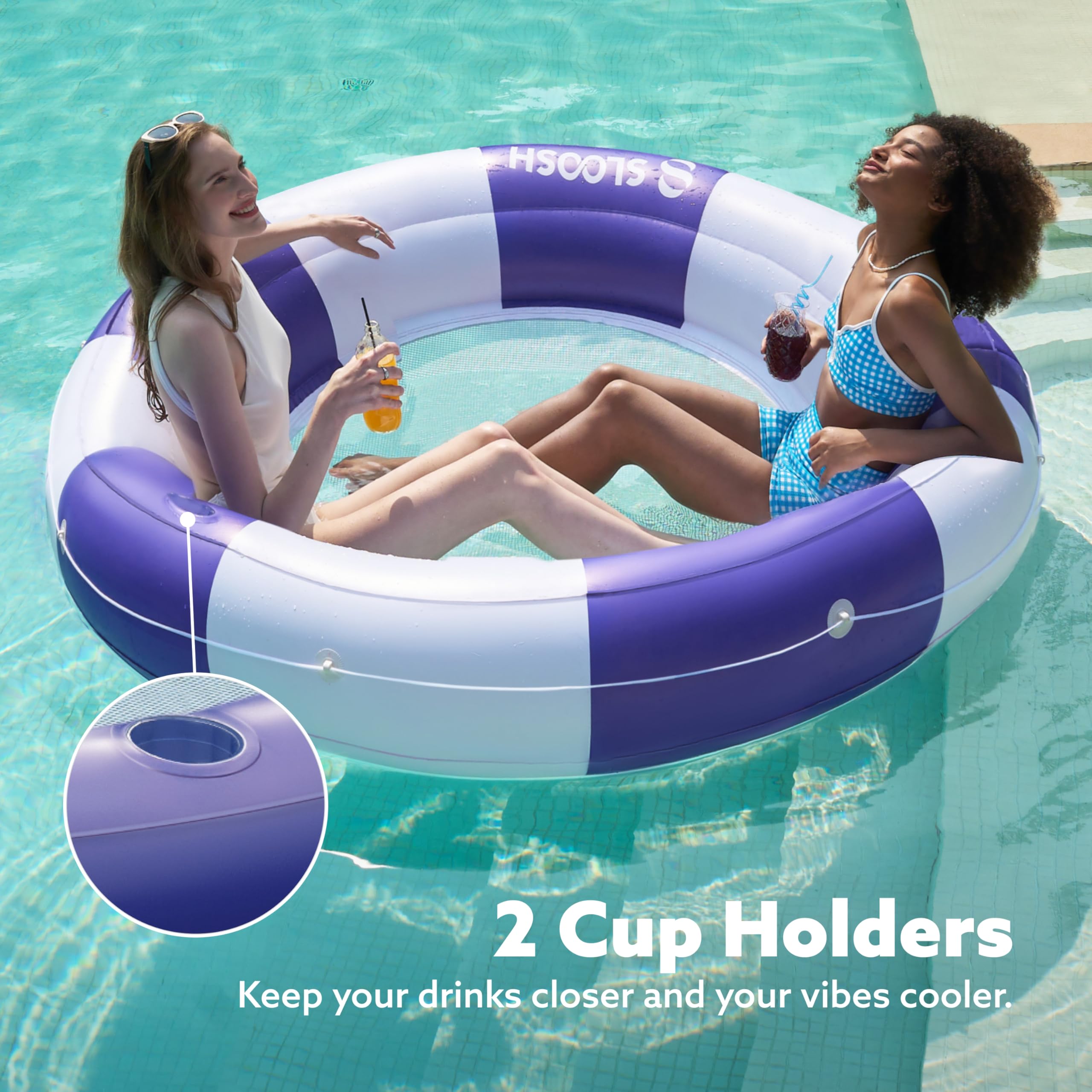 Sloosh navy stripe design with two cup holders for drinks on the go.