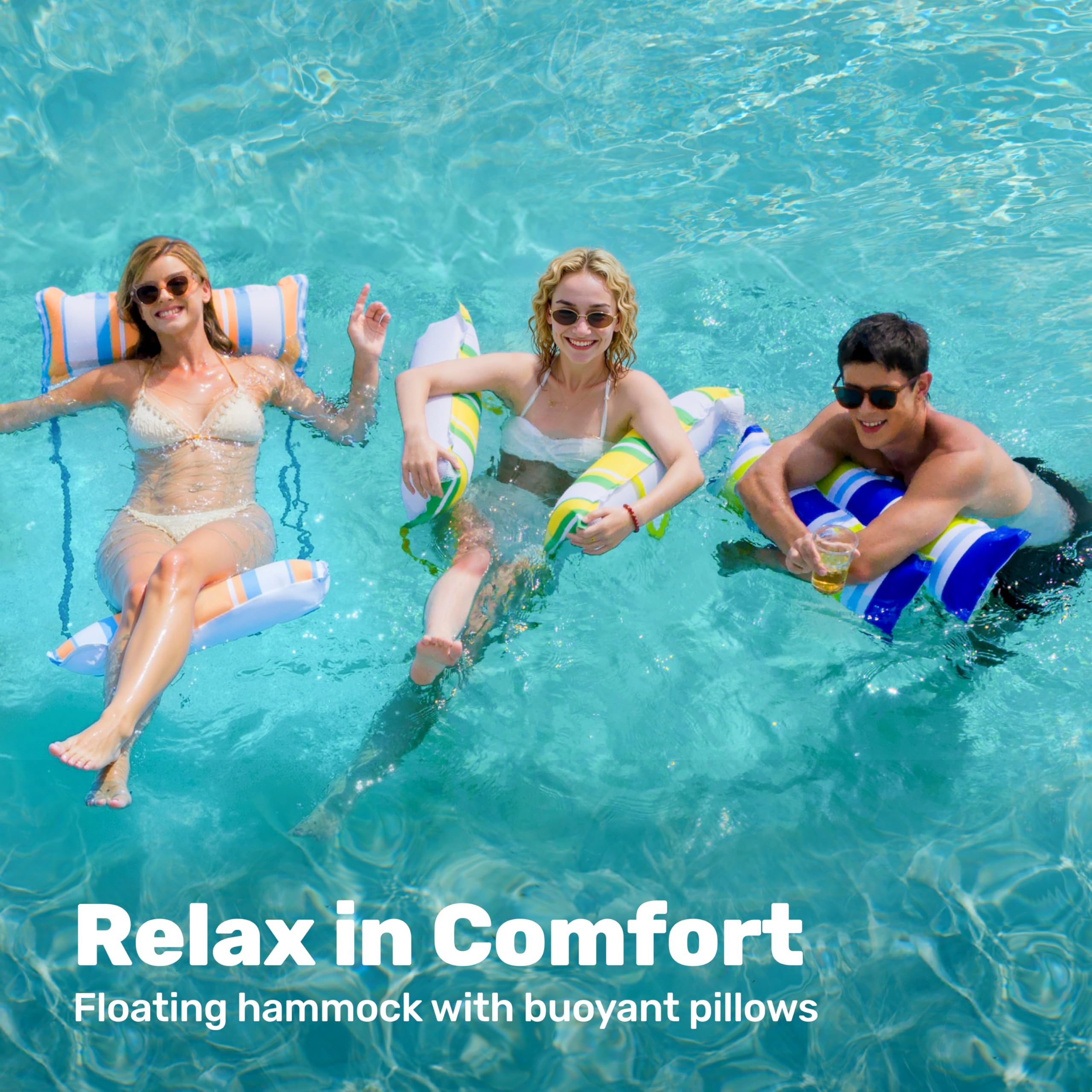 Sloosh pool hammock lounge chair offers sun-soaked comfort on water.