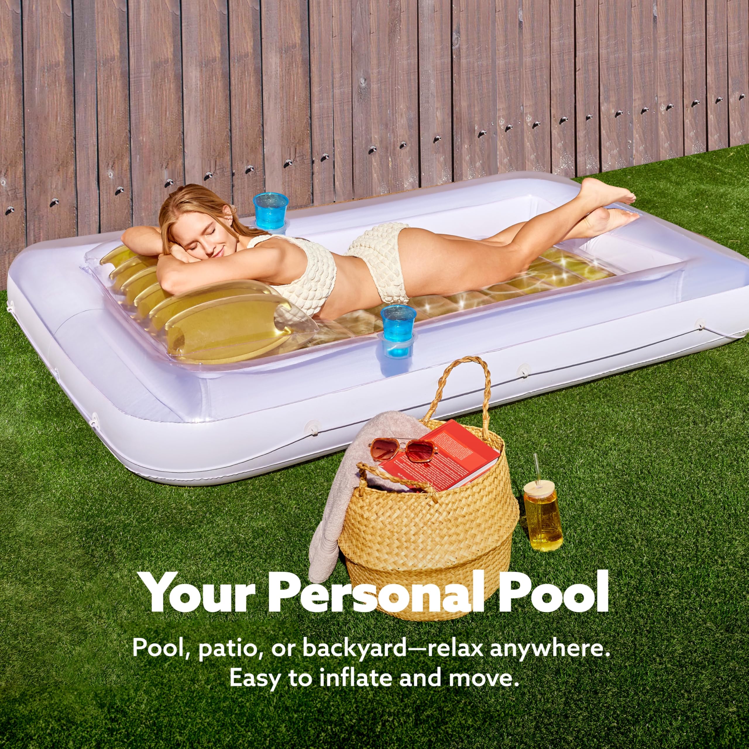 Sloosh 4 in 1 suntan tub raft for sunbathing and poolside play.