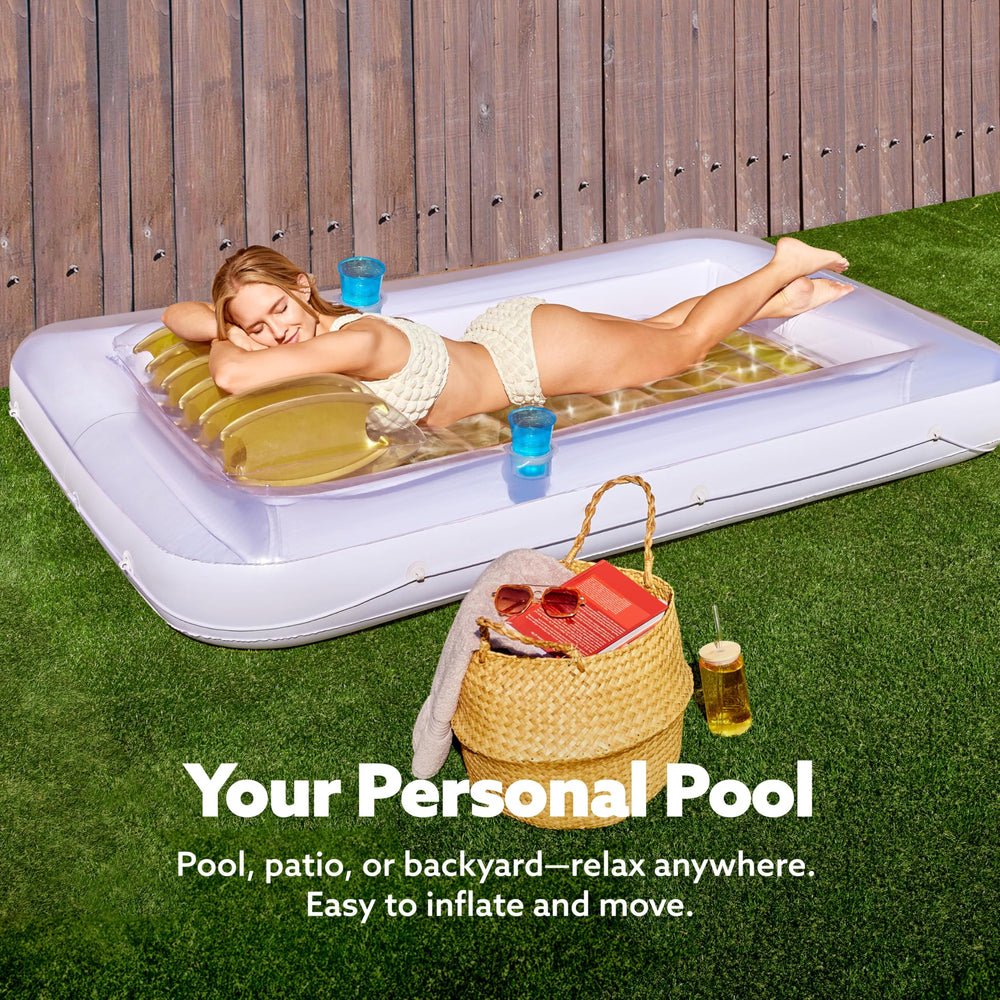 Sloosh 4 in 1 suntan tub raft for sunbathing and poolside play.