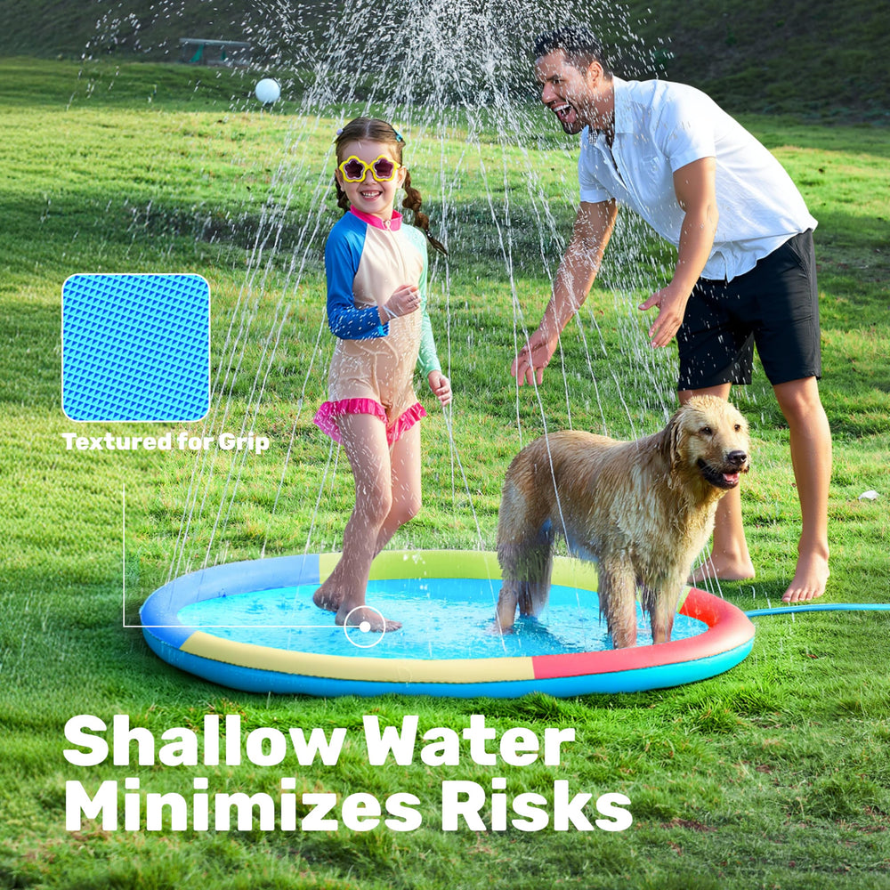 Sloosh 60in splash pad adjustable-height example with hose connection