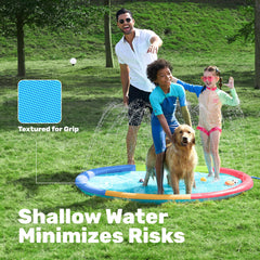 Sloosh splash pad shallow water surface ensuring safe splash for toddlers.