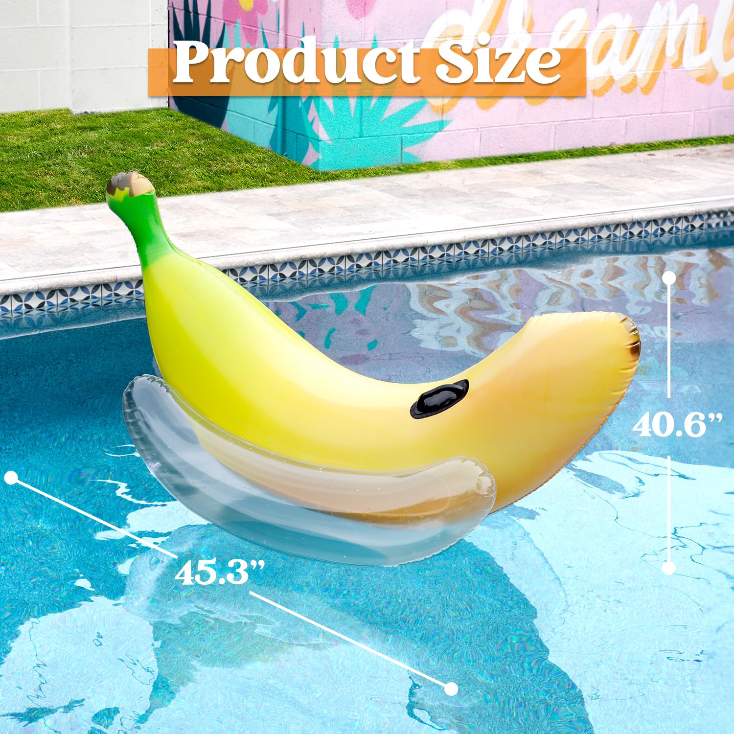 Sloosh banana pool float used in family games and pool parties