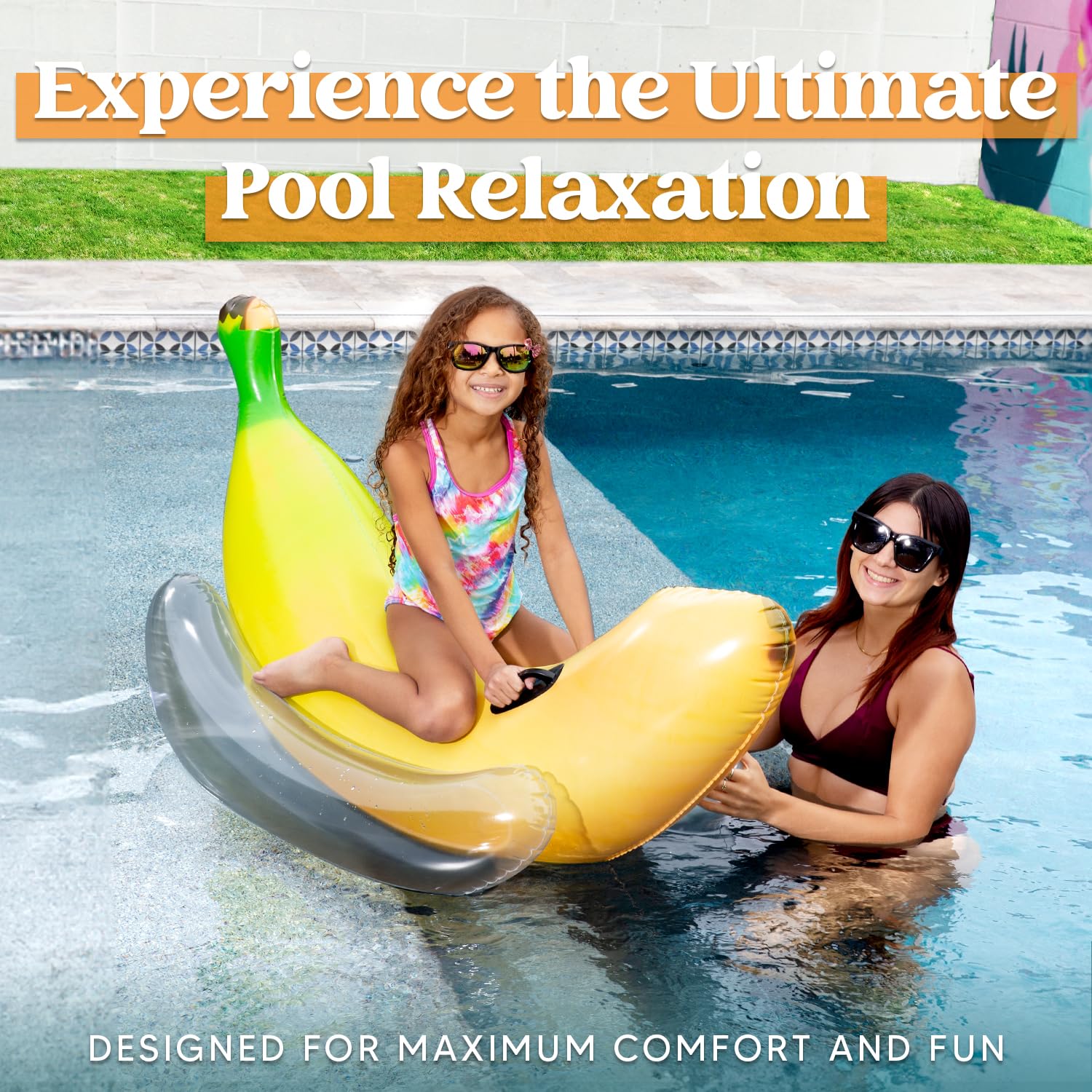 Sloosh banana print pool float with realistic design for eye-catching pool decor
