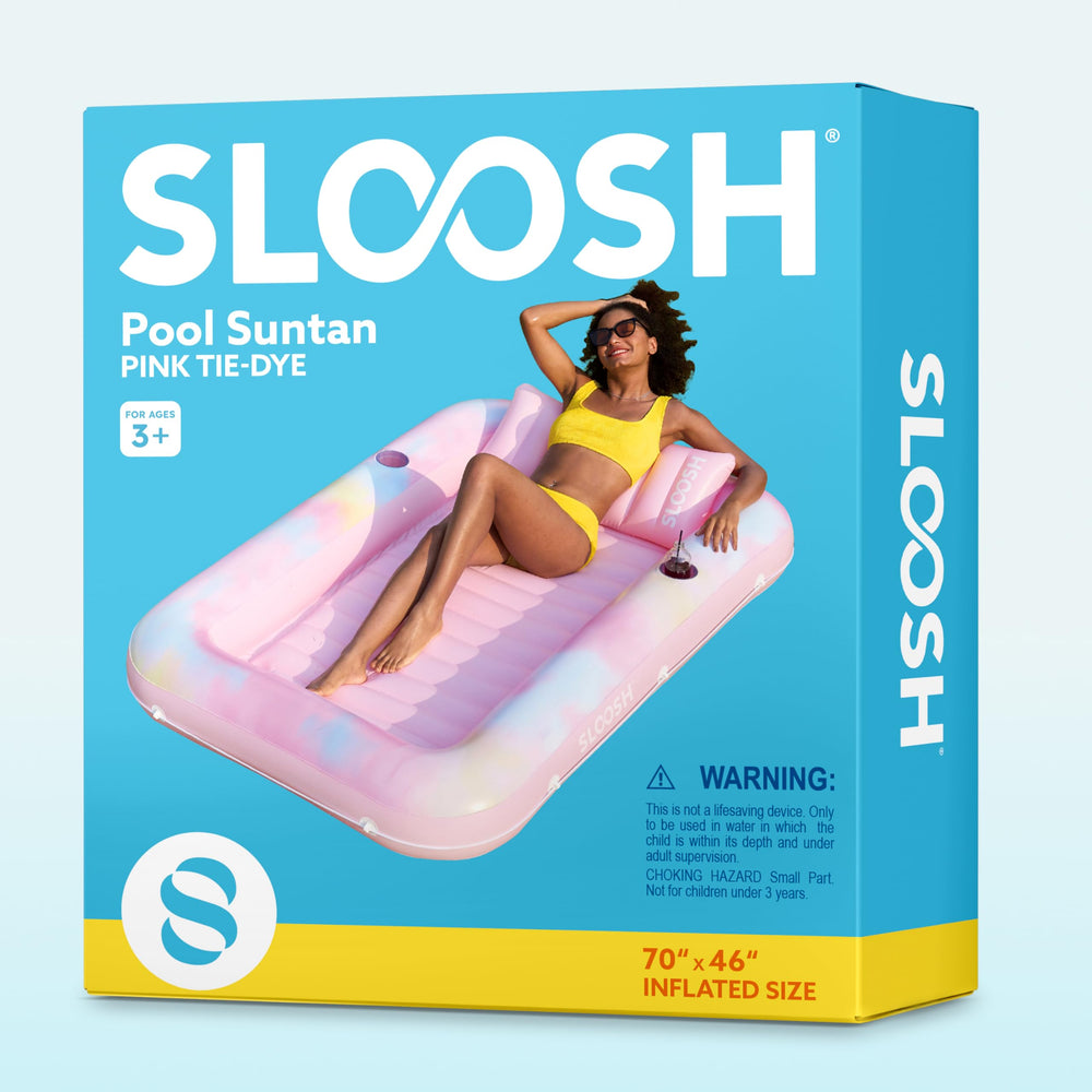 Sloosh beach pool party raft in blue daisy, great for gatherings and lakeside days.
