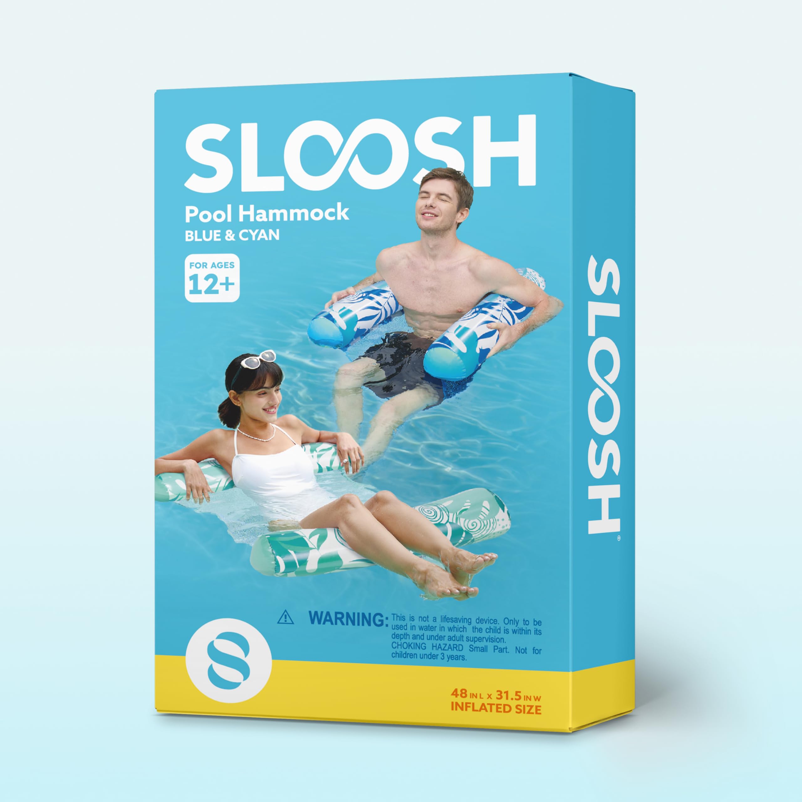Sloosh blue cyan pool float elevates outdoor water relaxation sessions.