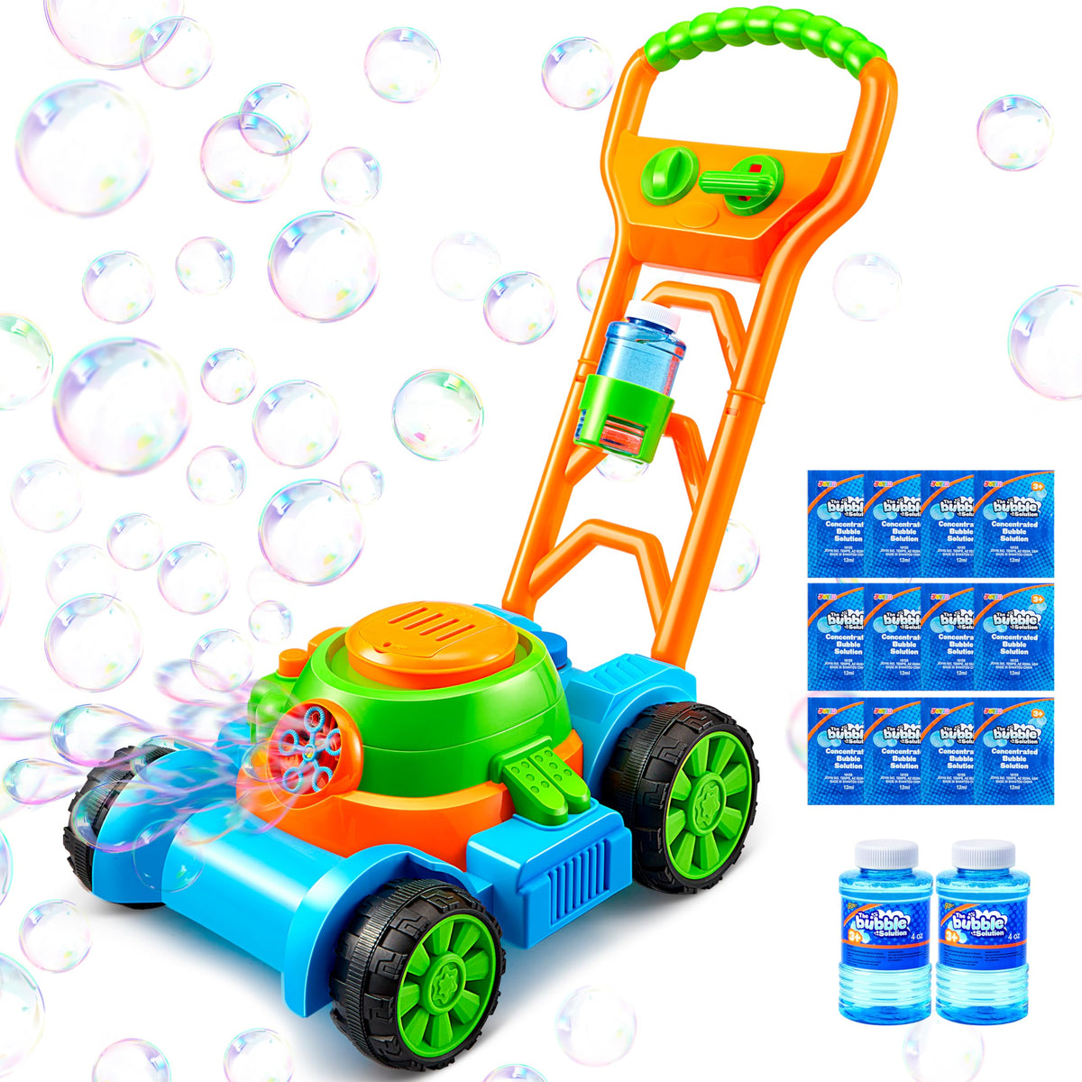 SLOOSH Bubble Lawn Mower front view for outdoor and indoor play.