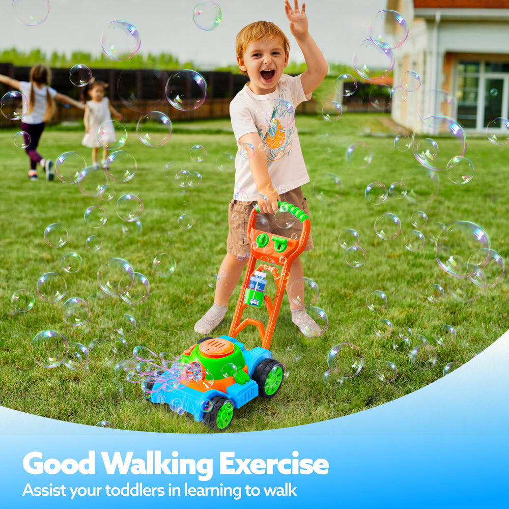 SLOOSH Bubble Lawn Mower side action shows wheels and movement.
