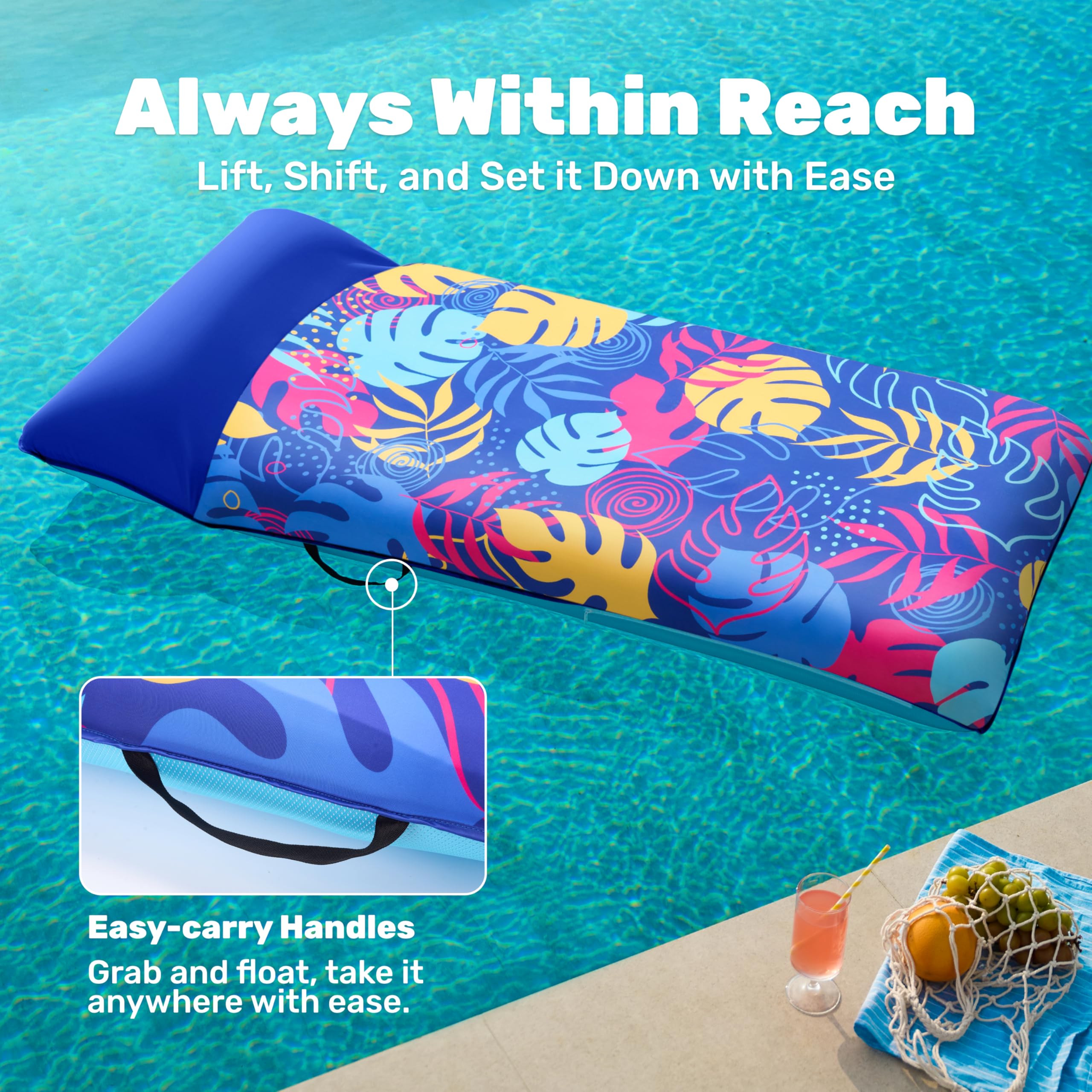 Sloosh built-in pillow provides neck support for long floats