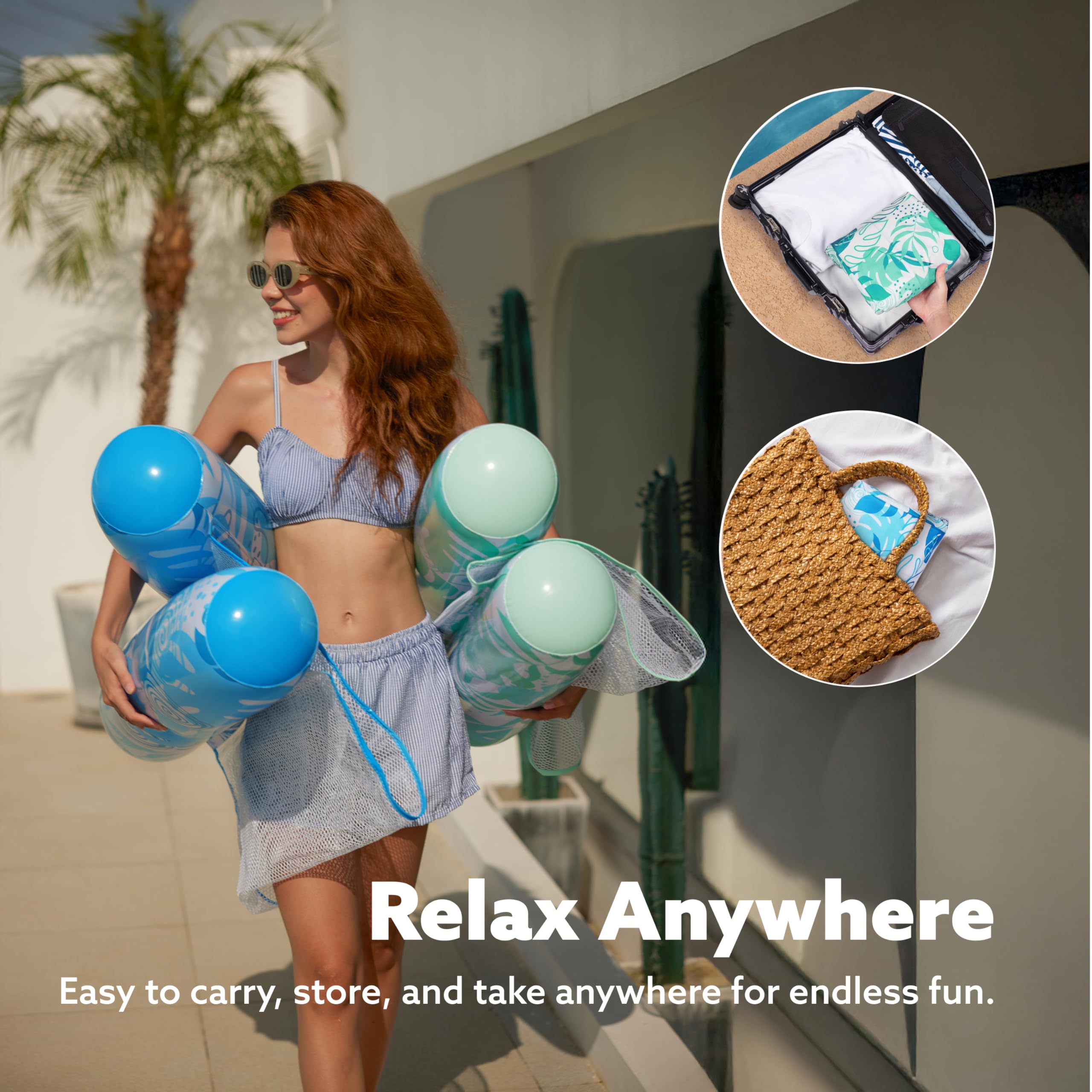 Sloosh buoyant pillows support neck and head during water time.