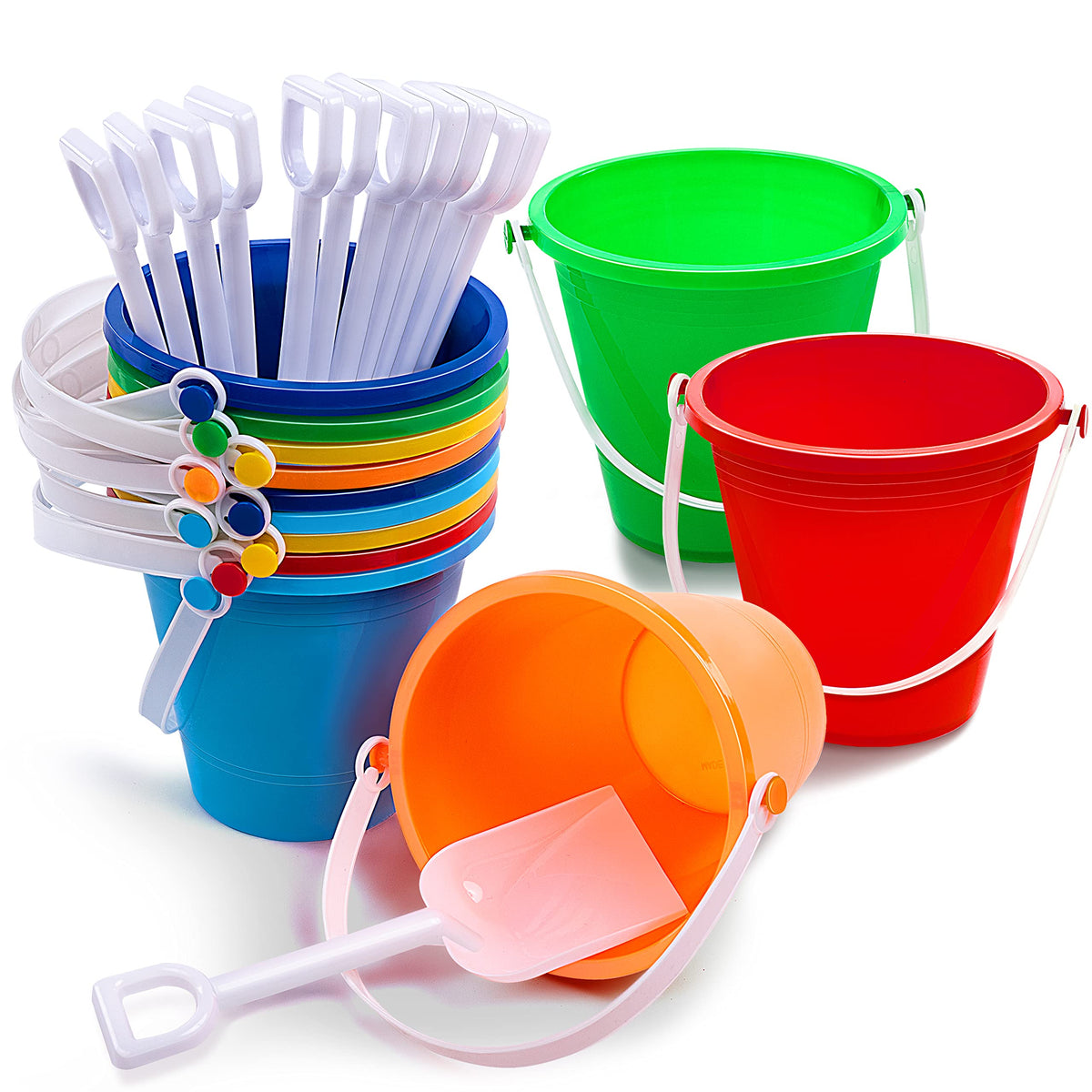 Sloosh colorful beach buckets 12-set with handles for easy carrying and sand play