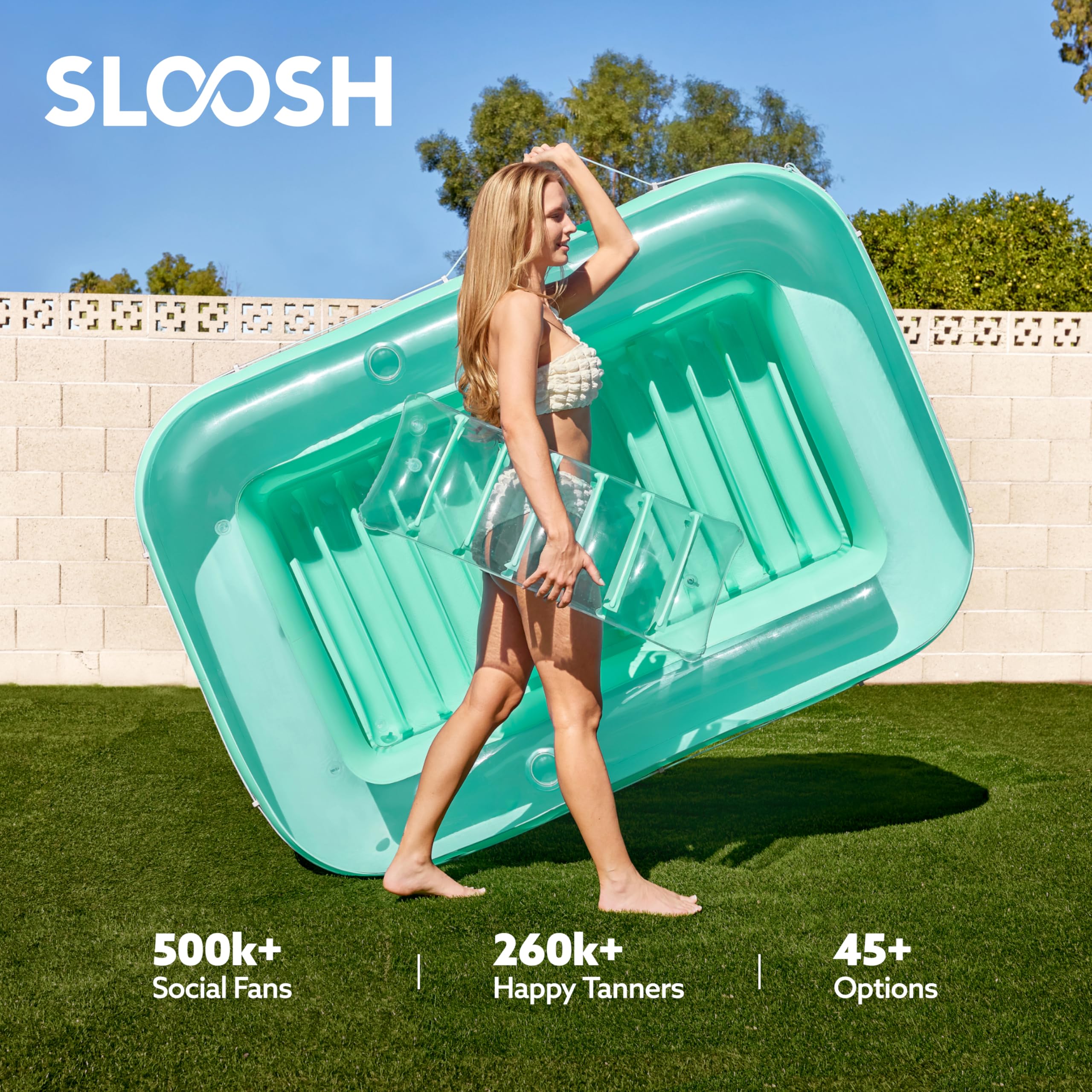 Sloosh tanning pool lounger is compact and portable for easy setup