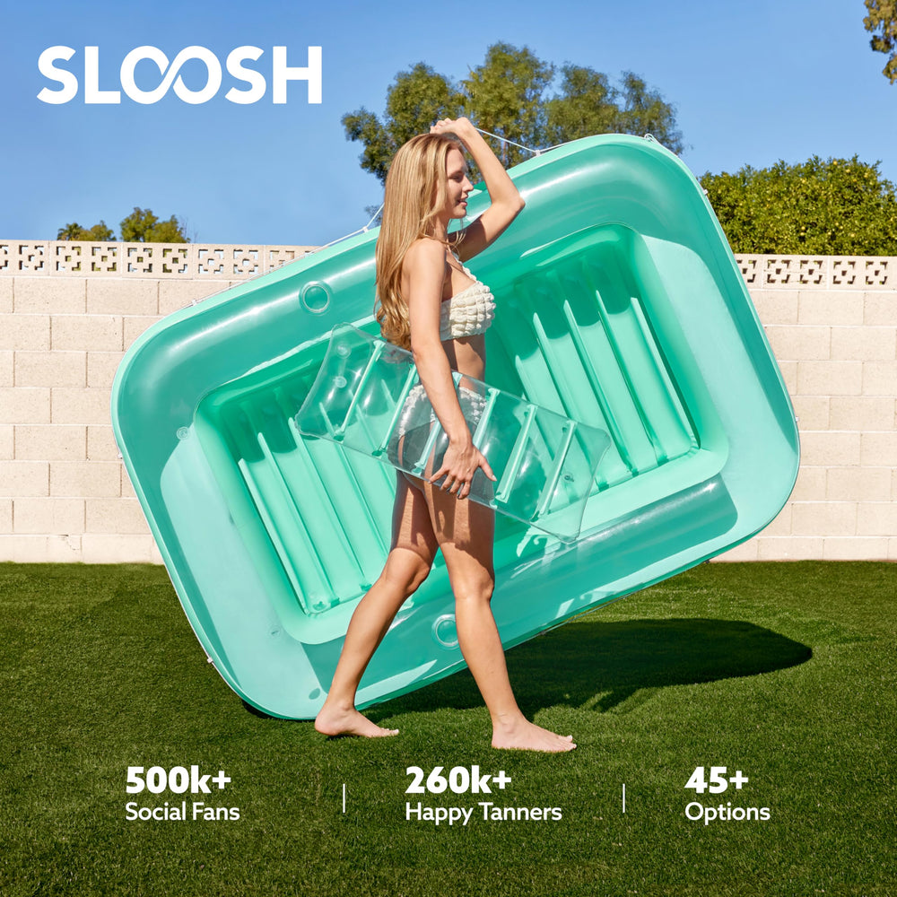 Sloosh tanning pool lounger is compact and portable for easy setup