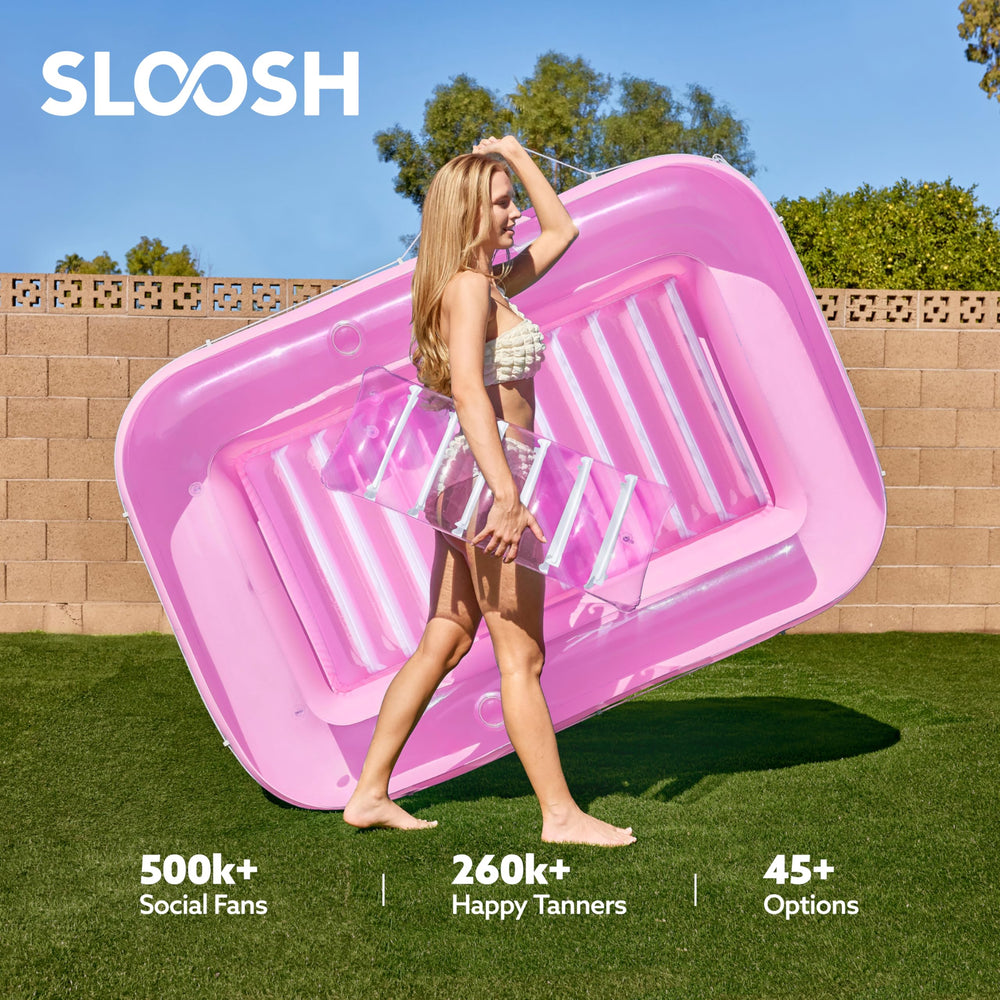 Sloosh compact portable sun lounge, quick to inflate for easy transport
