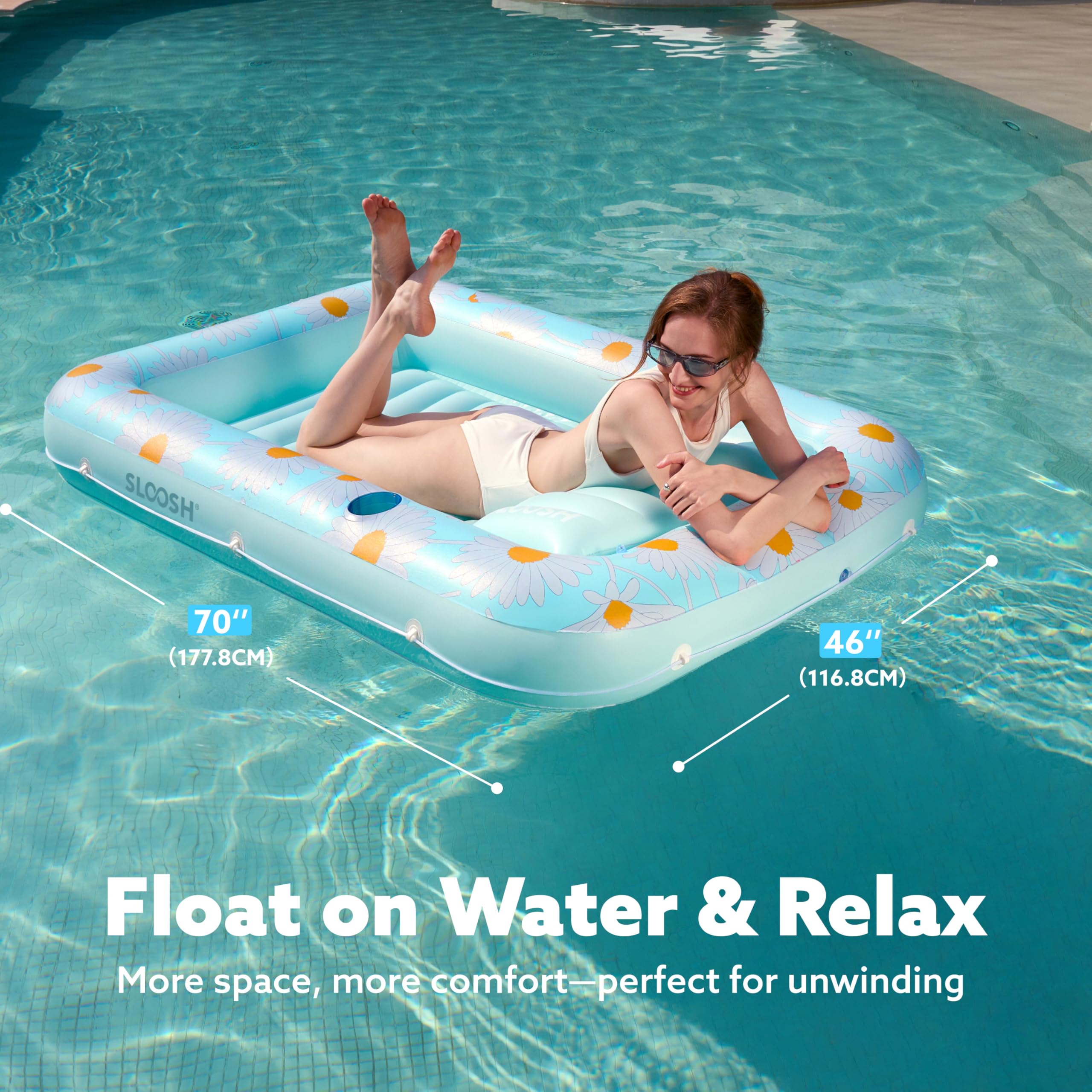 Sloosh compact portable sun tanning pool is easy to inflate and carry for trips.