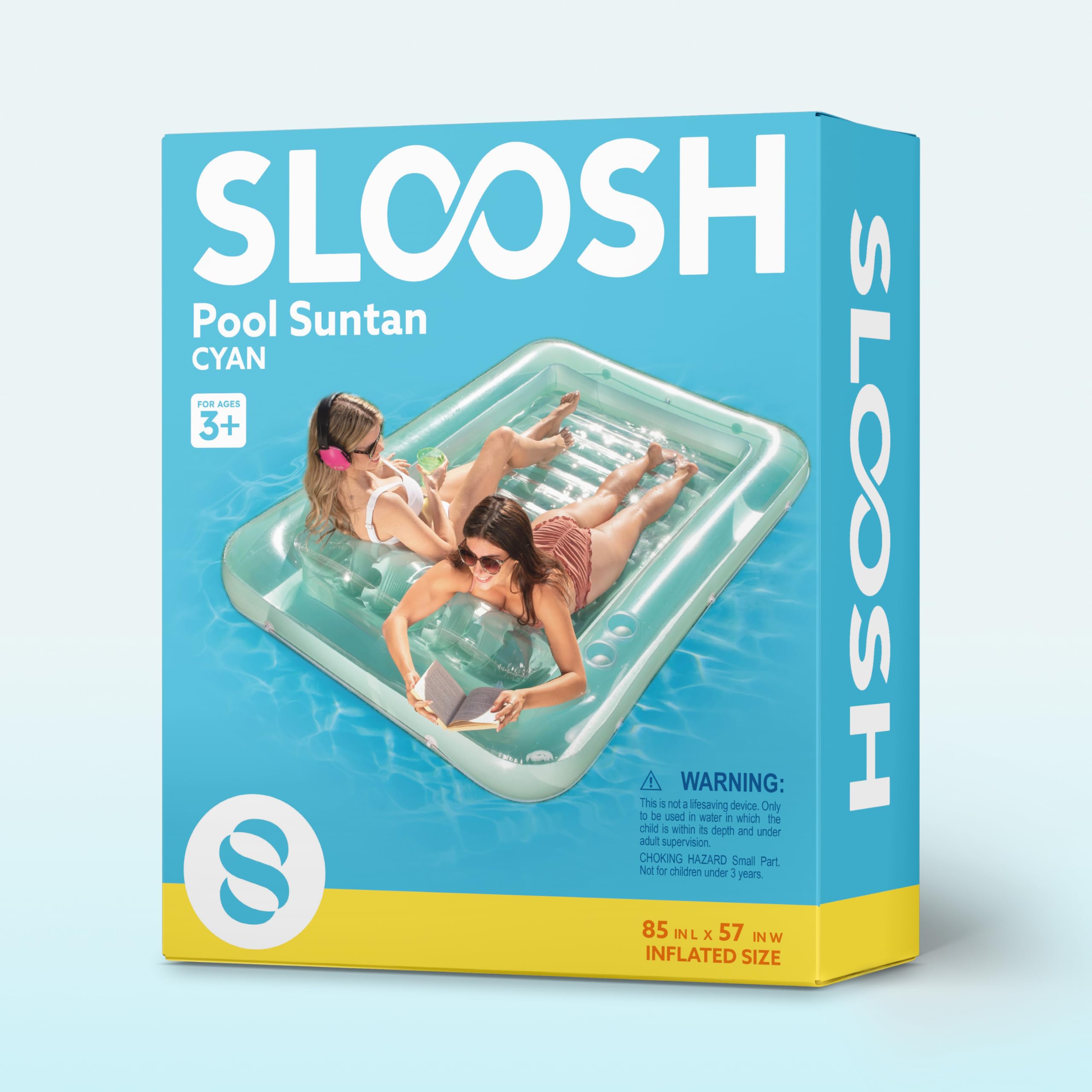 Sloosh cyan XL sunbathing bed ideal for water gatherings and pool party gifts.