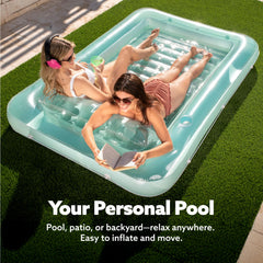 Sloosh drink holders and wrap-around grab line for social pool lounging.