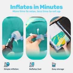 Sloosh inflatable lounge chair with easy inflate deflate feature.