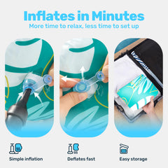 Sloosh easy-inflate-store feature for quick setup and tidy storage.