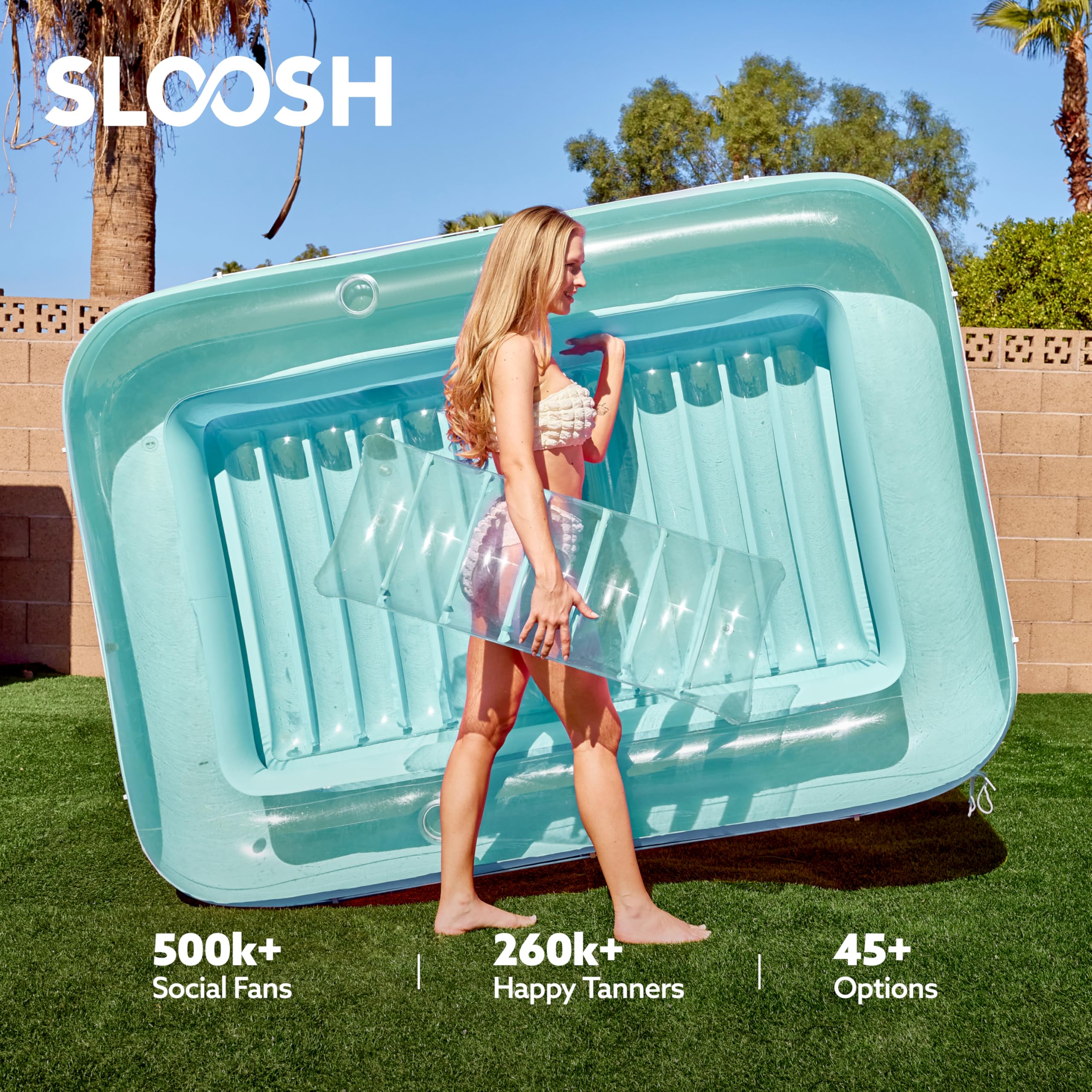 Sloosh easy setup portable lounge for beach, lake, or backyard pools.