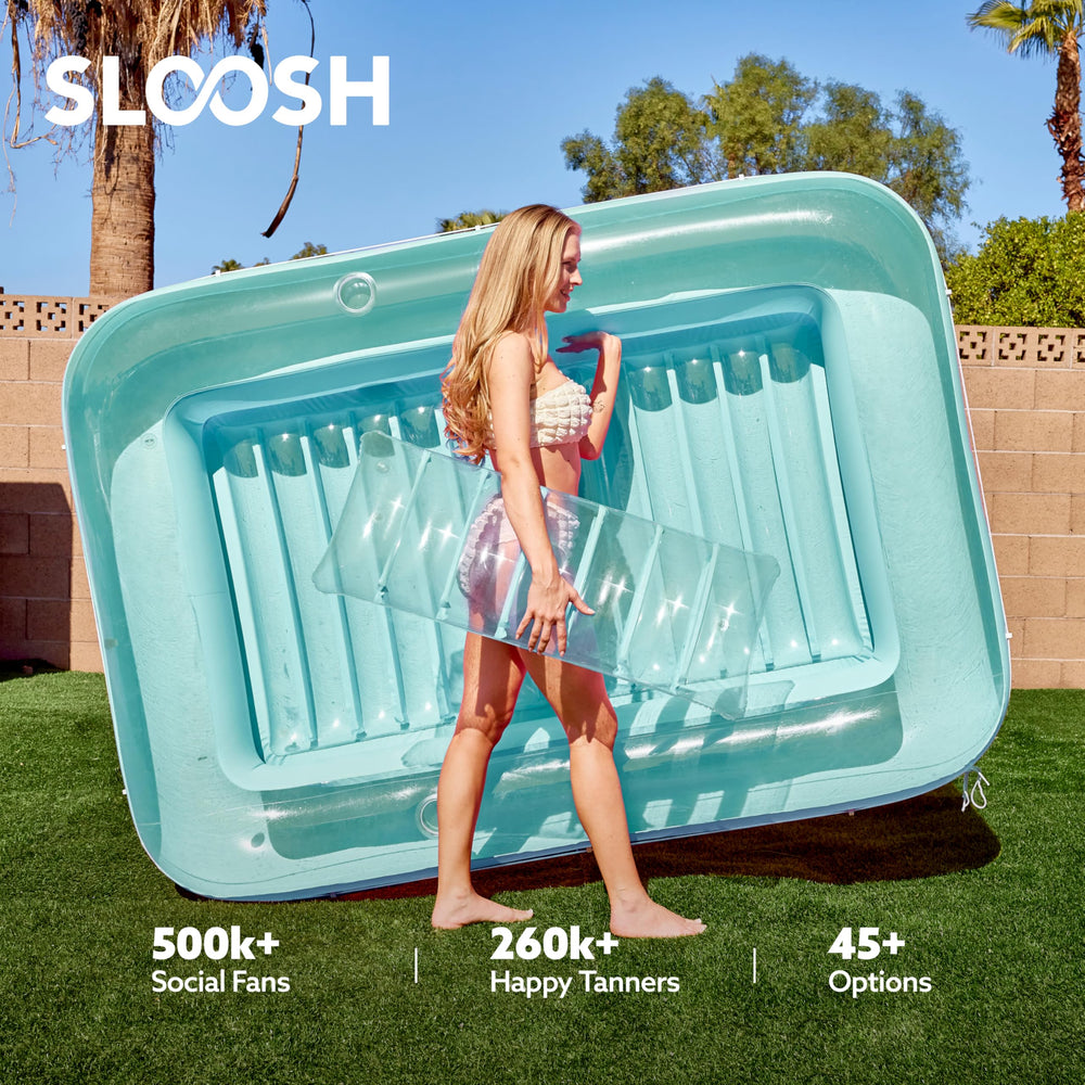 Sloosh easy setup portable lounge for beach, lake, or backyard pools.