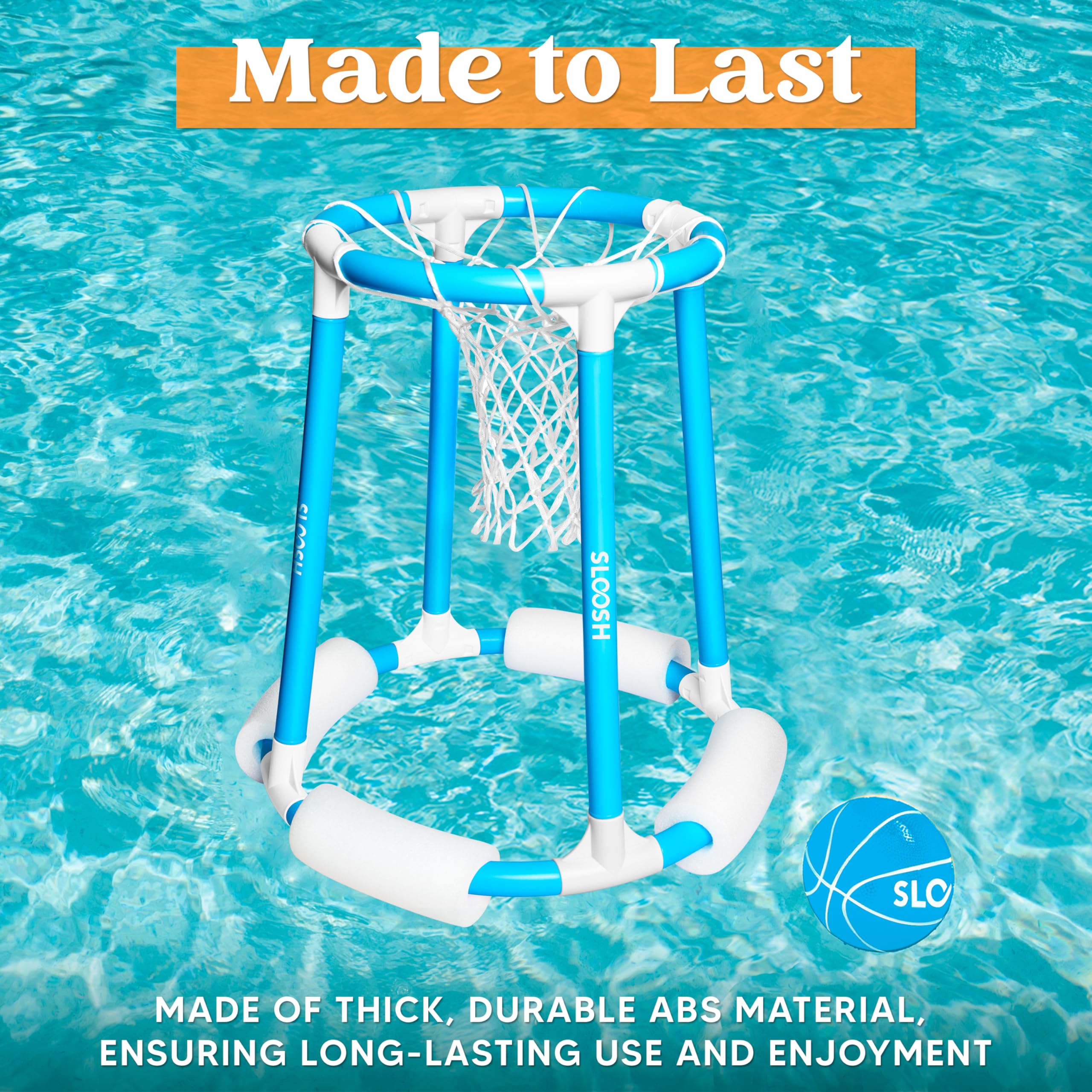 Sloosh floating basketballs resting on the water surface.