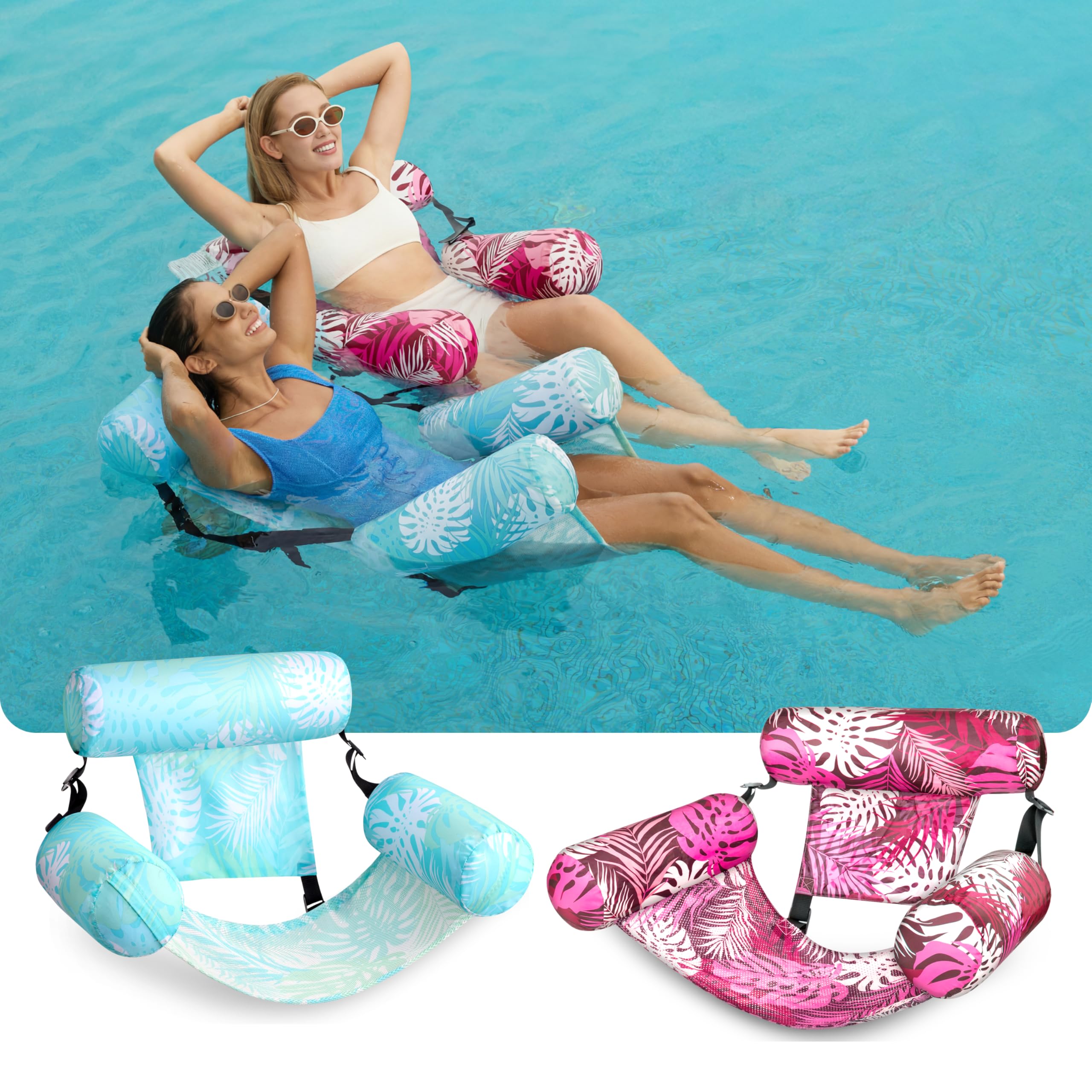 Sloosh floating lounge chair with mesh sling for comfort on water.