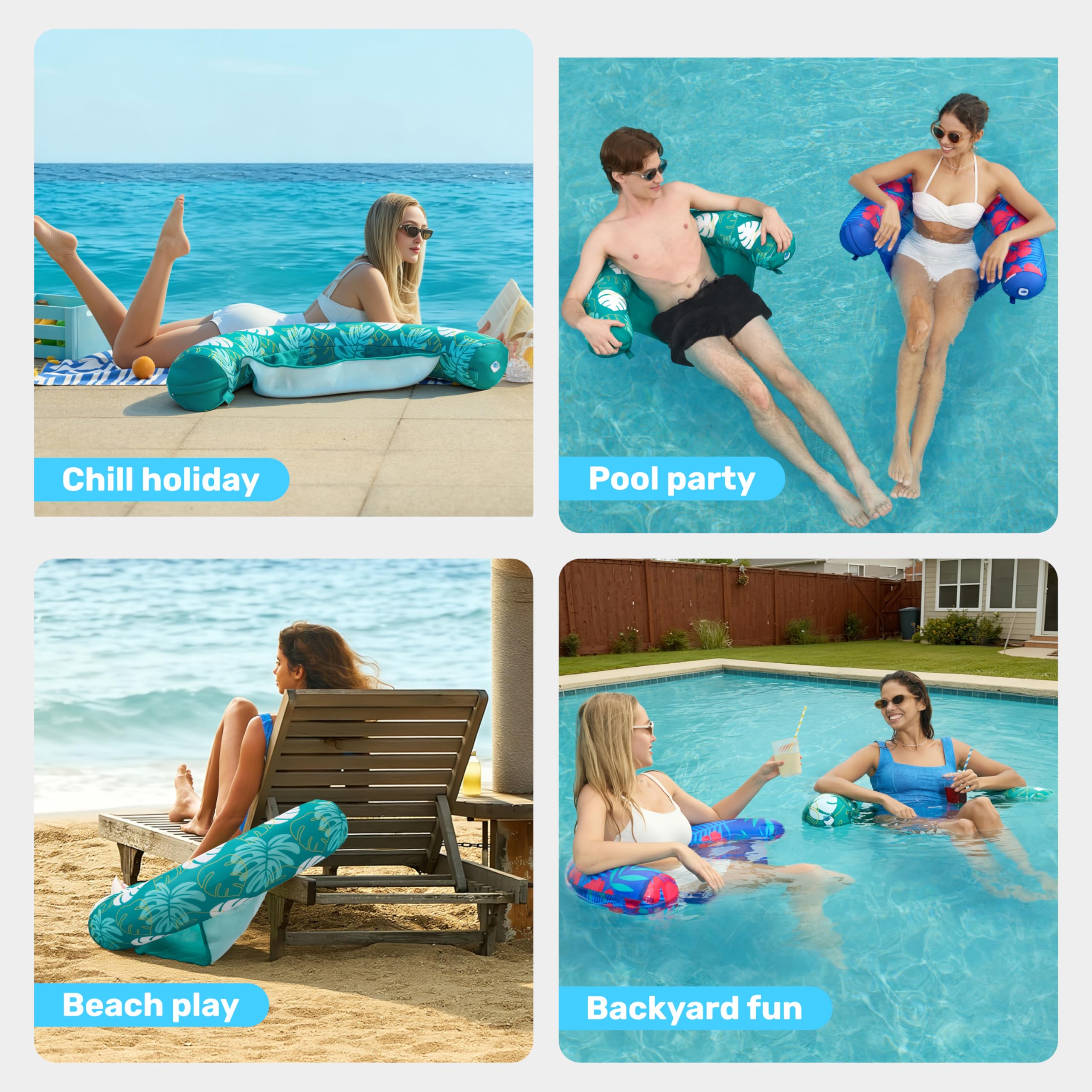Sloosh flower leaves motif enhances poolside ambiance and fun.
