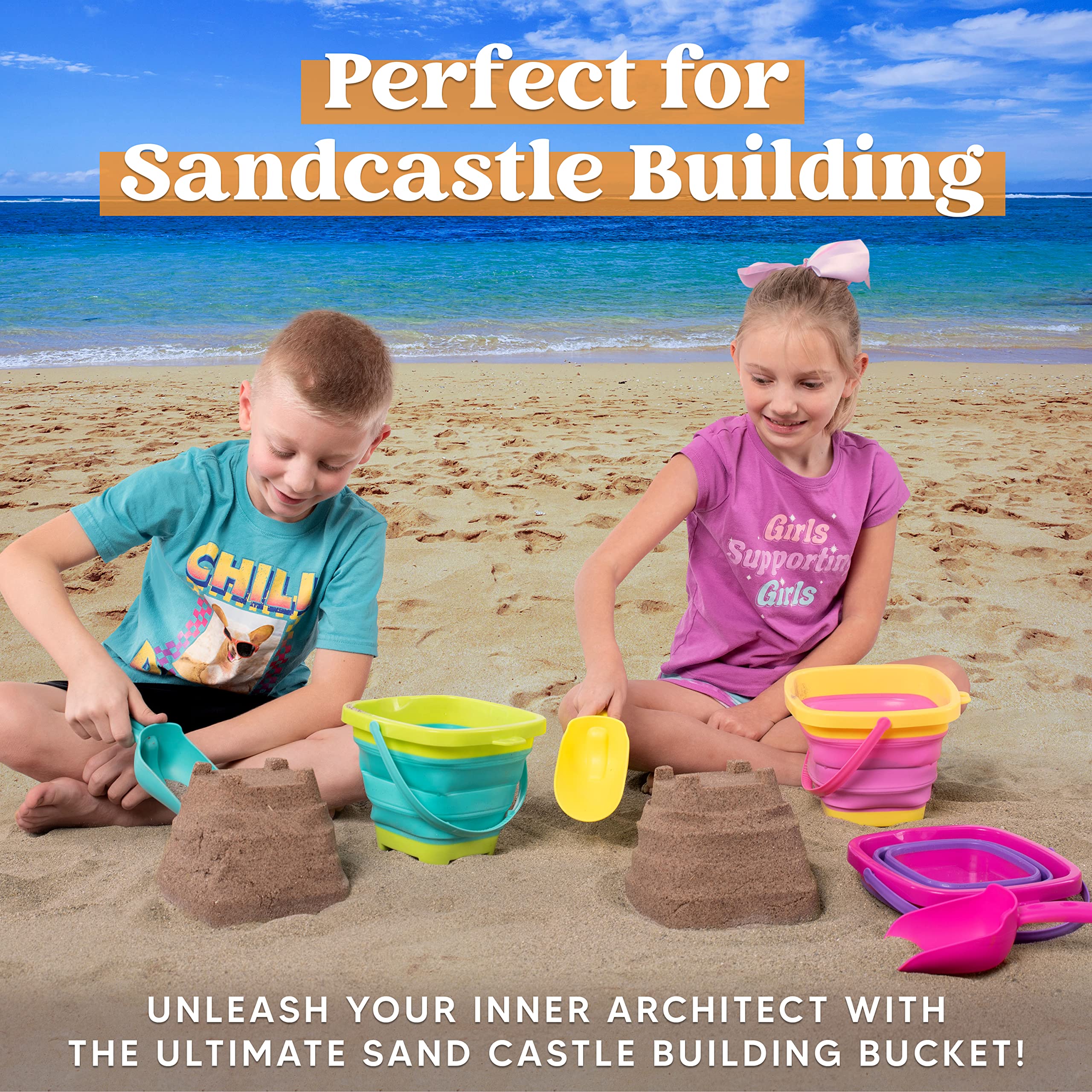 Sloosh foldable purple bucket open for quick beach setup and play.