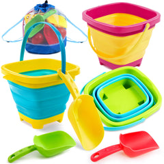 Sloosh foldable buckets and shovels pack for easy beach play and storage