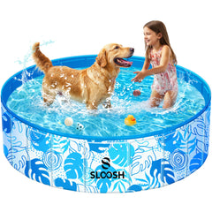 SLOOSH foldable dog pool ready for quick setup in a sunny backyard.