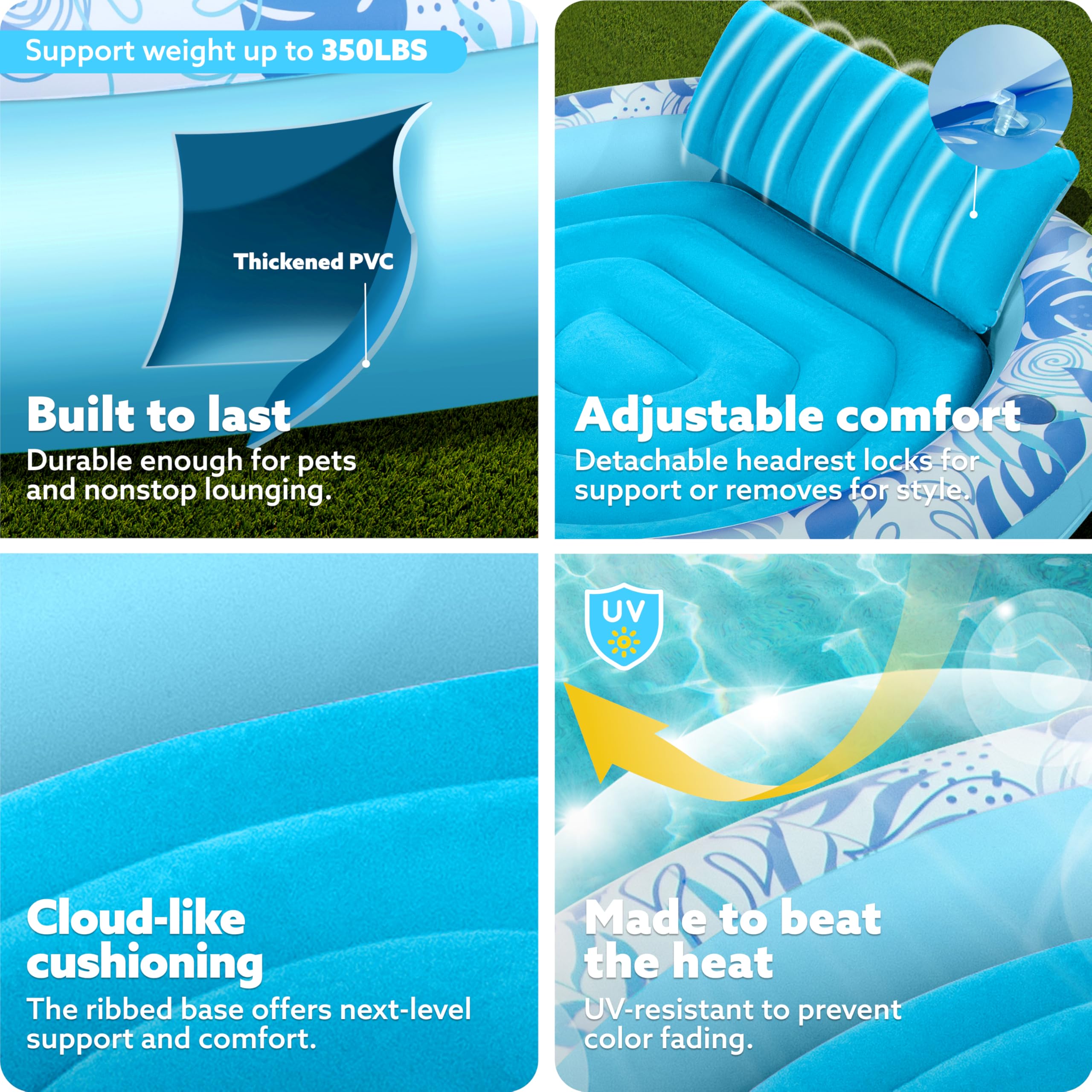 Sloosh inflatable tanning pool feature iconic design and travel-ready portability.