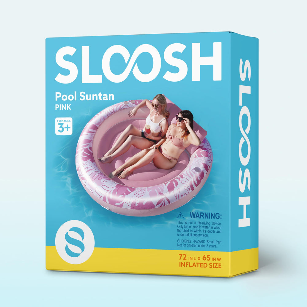 Sloosh inflatable pool lounge in pink is ideal for social pool days.