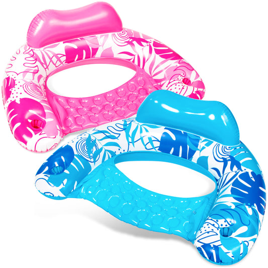SLOOSH inflatable pool chair blue leaves design offers relaxing water lounge.