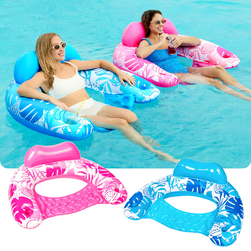 SLOOSH inflatable pool chair pink leaves design for vibrant poolside seating.