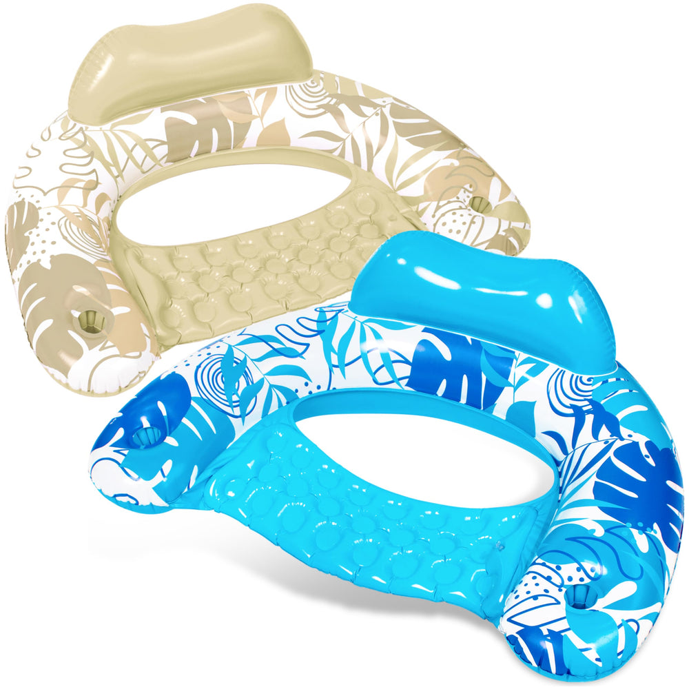 Sloosh inflatable pool floats two-pack in blue and champagne for relaxed pool lounging.